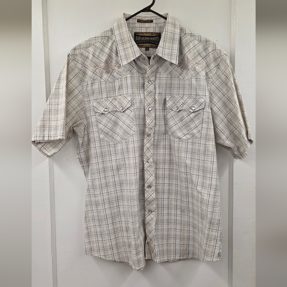 Los Altos Boots Western Snap Shirt Plaid Embroidered Cowboy Rodeo XL See Pics